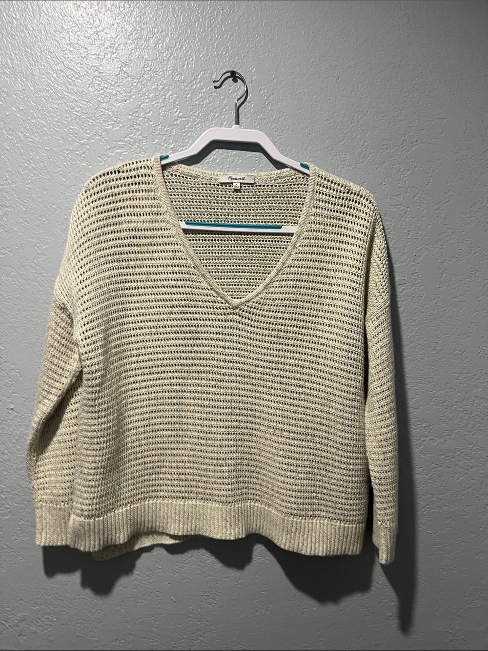Madewell Cream Open-Weave V-Neck Pullover